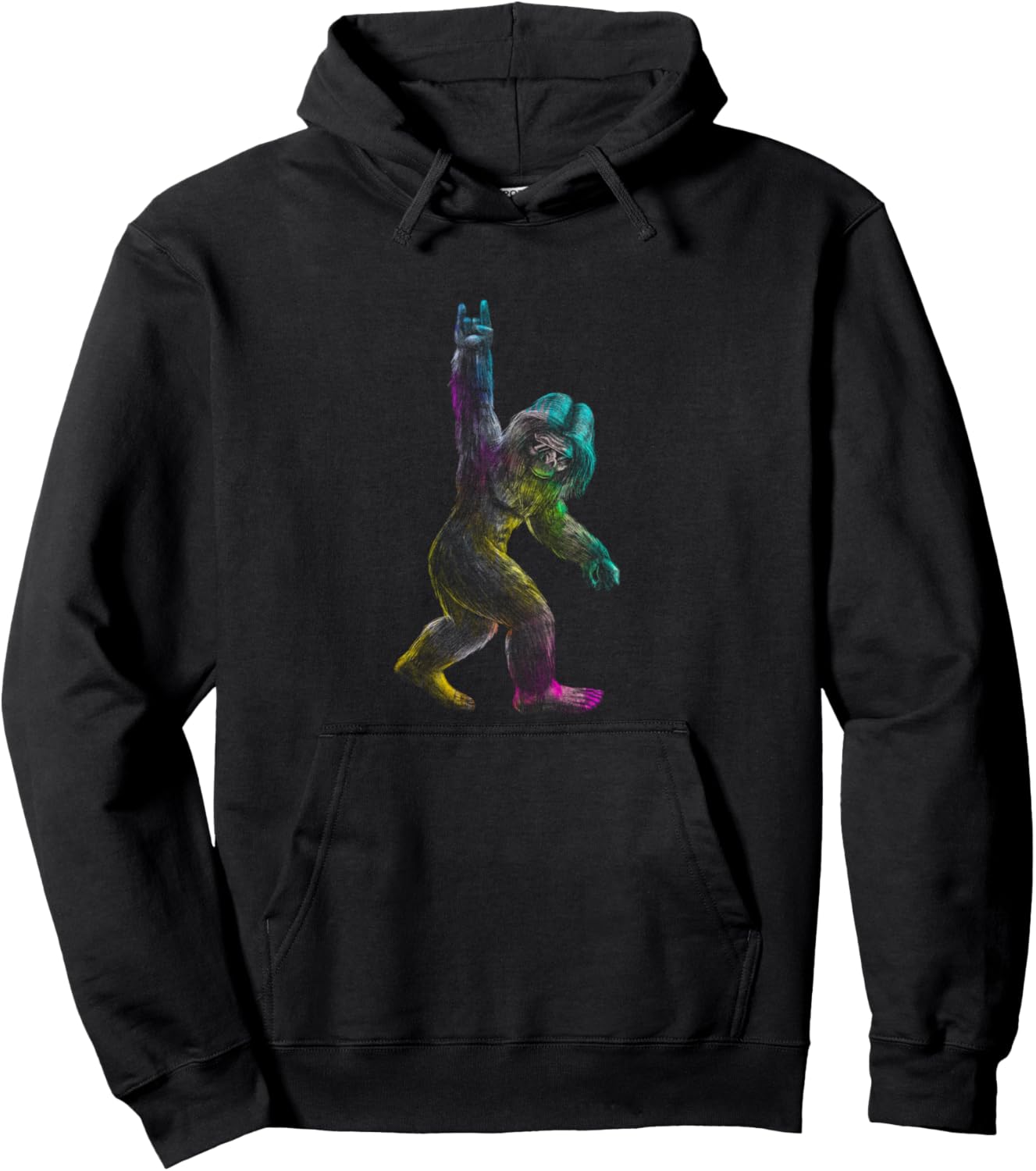 

Худи Sasquatch Rock On Multicolor Yeti Bigfoot Rock 'n' Roll Mythical Sasquatch Rainbow Rock Legend, черный
