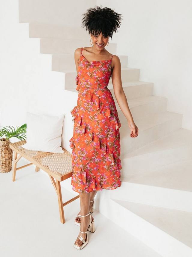 

Тропическое платье миди с ярусами и рюшами Anaya With Love