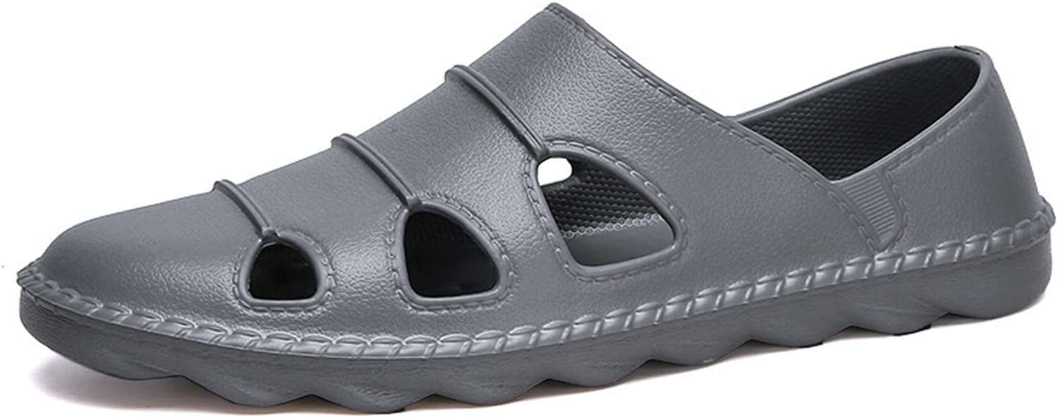 

Мужские сандалии с вырезами из кожи, с закрытым носком и ремешком на пятку, рыбацкие, противоскользящие, для пляжа и Гавайев, удобные с мягкой подошвой, повседневные лоферы на легком ходу Cubicbee, серый