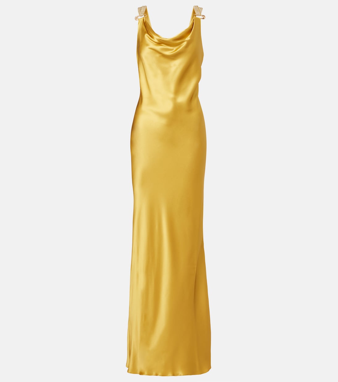 

Платье из шелкового атласа, украшенное булавками Versace, Antique Gold