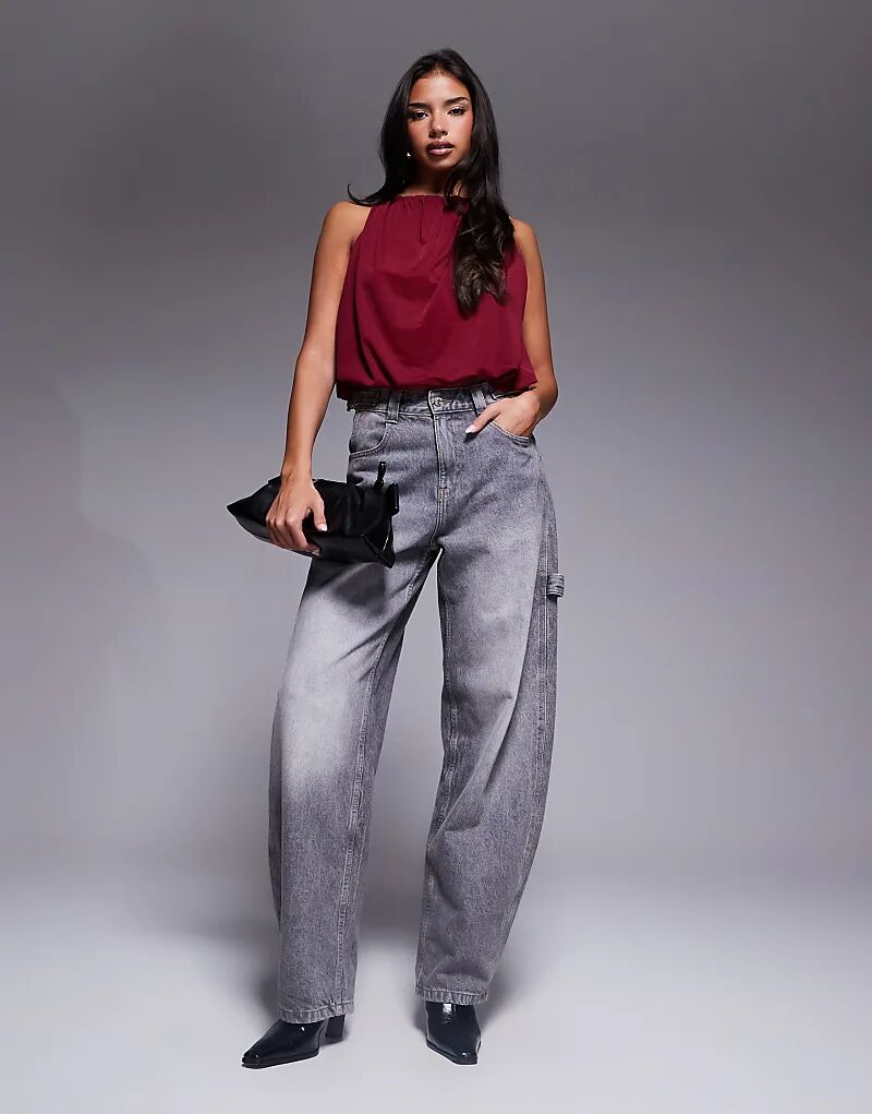 

Топ ASOS DESIGN с лифом-халтер и подолом-пузырьком бордового цвета