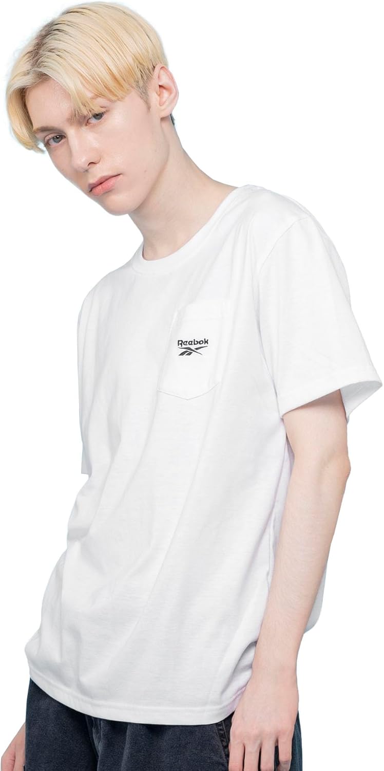 

Мужская футболка Reebok с коротким рукавом, карманом, логотипом, хлопок, RM-4118, белый