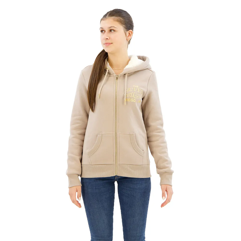 

Толстовка Superdry Luxe Metallic Logo full zip, бежевый
