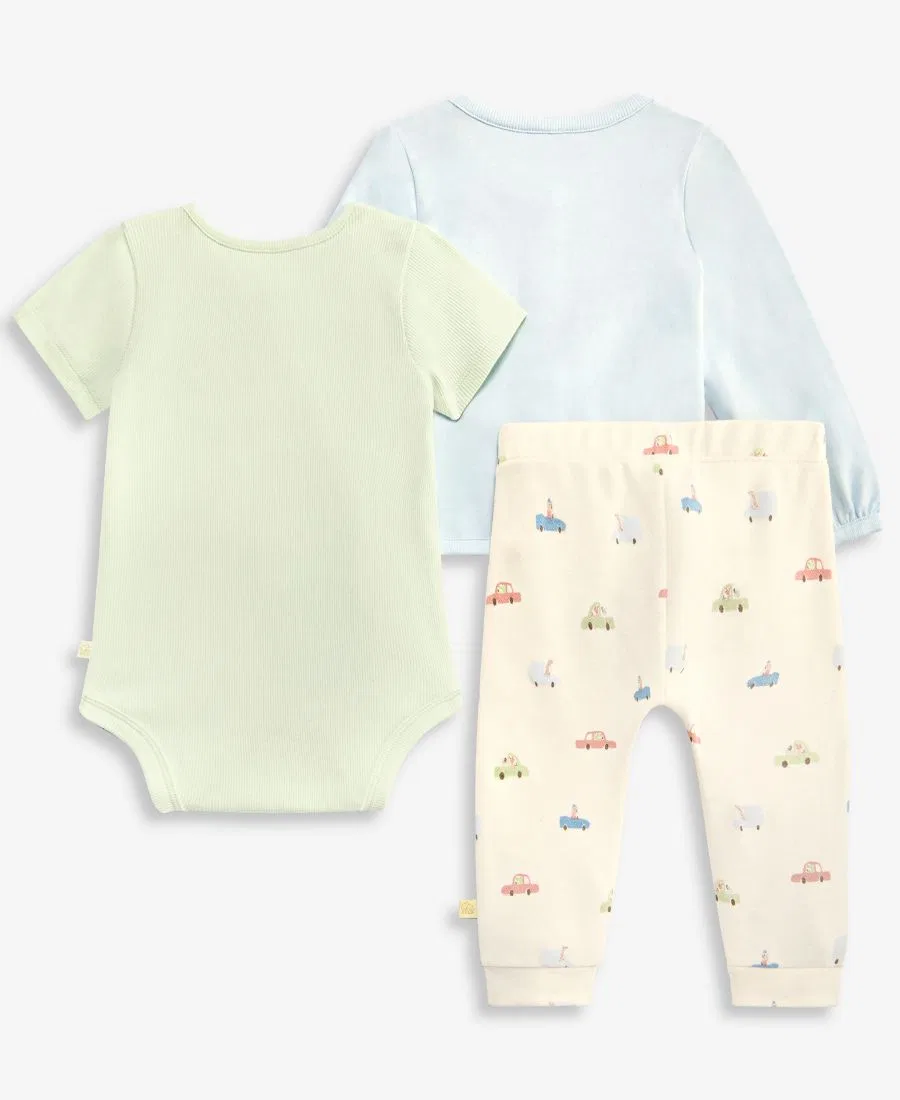 Комплект для малыша Everyday Baby Essentials: кардиган, боди и штанишки с принтом в виде машинок First Impressions, синий — фото 2