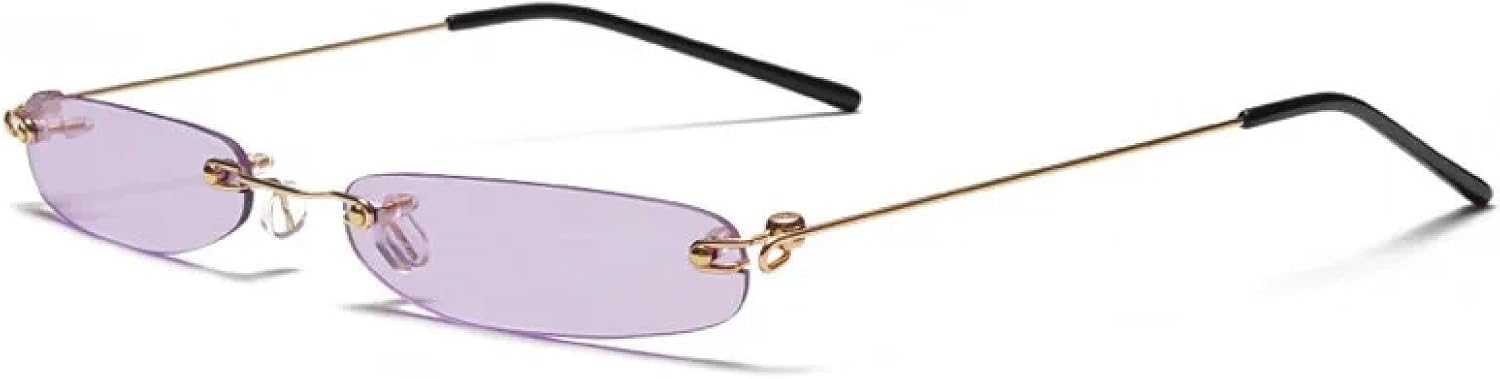 

Солнцезащитные очки без оправы прямоугольной формы для мужчин и женщин, для уличной фотографии, пляжных прогулок и вождения, защита от УФ-излучения UV400 UATXTAU, Gold-purple