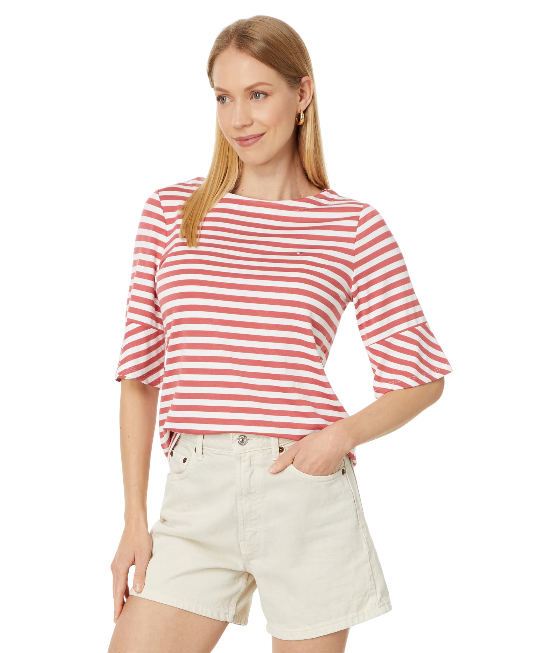 

Топ Tommy Hilfiger Striped Top With Flare, цвет Mineral Red/Ivory