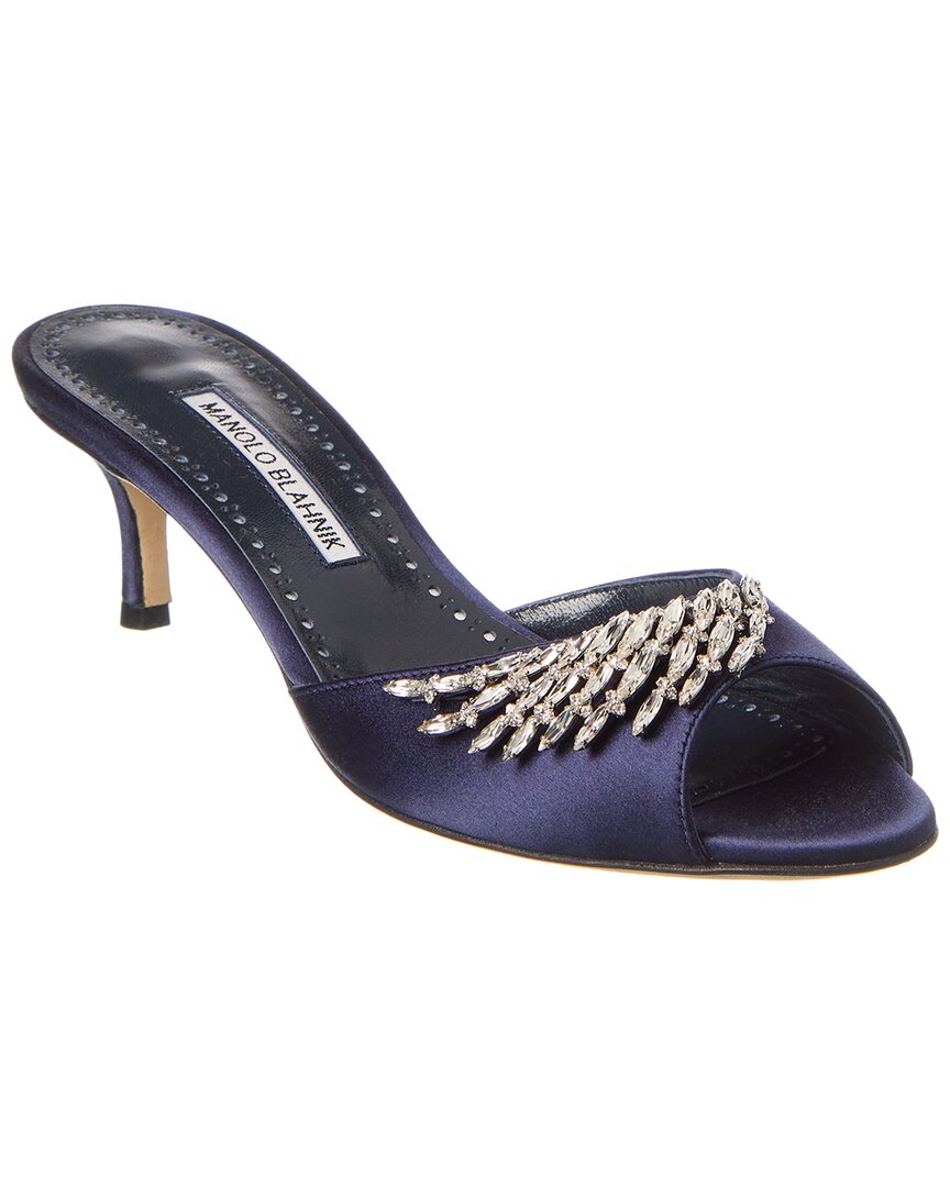 Атласные мюли Manolo Blahnik Lumada 50, синий