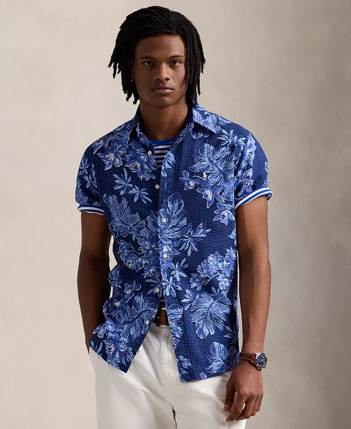 

Мужская классическая рубашка из тропического пике Polo Ralph Lauren, синий