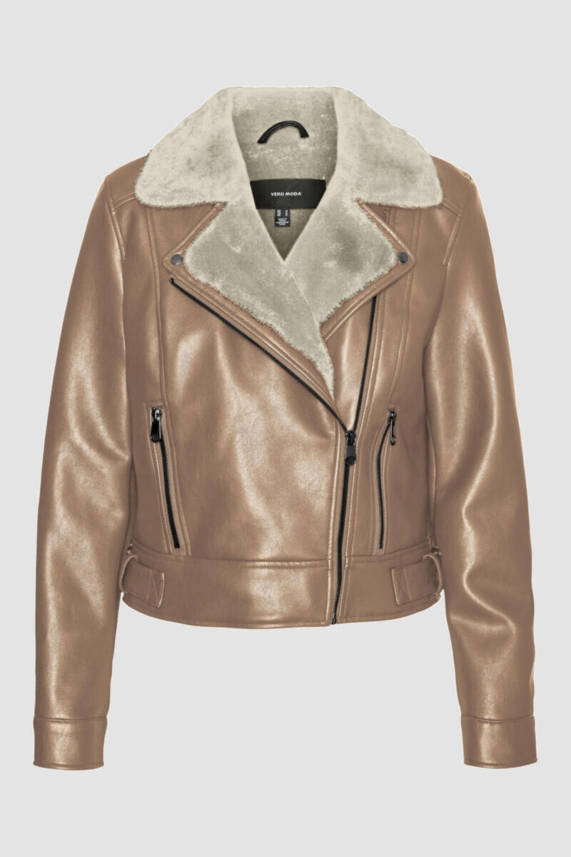 Короткая куртка из кожи с меховой отделкой Vero Moda, темно-серый