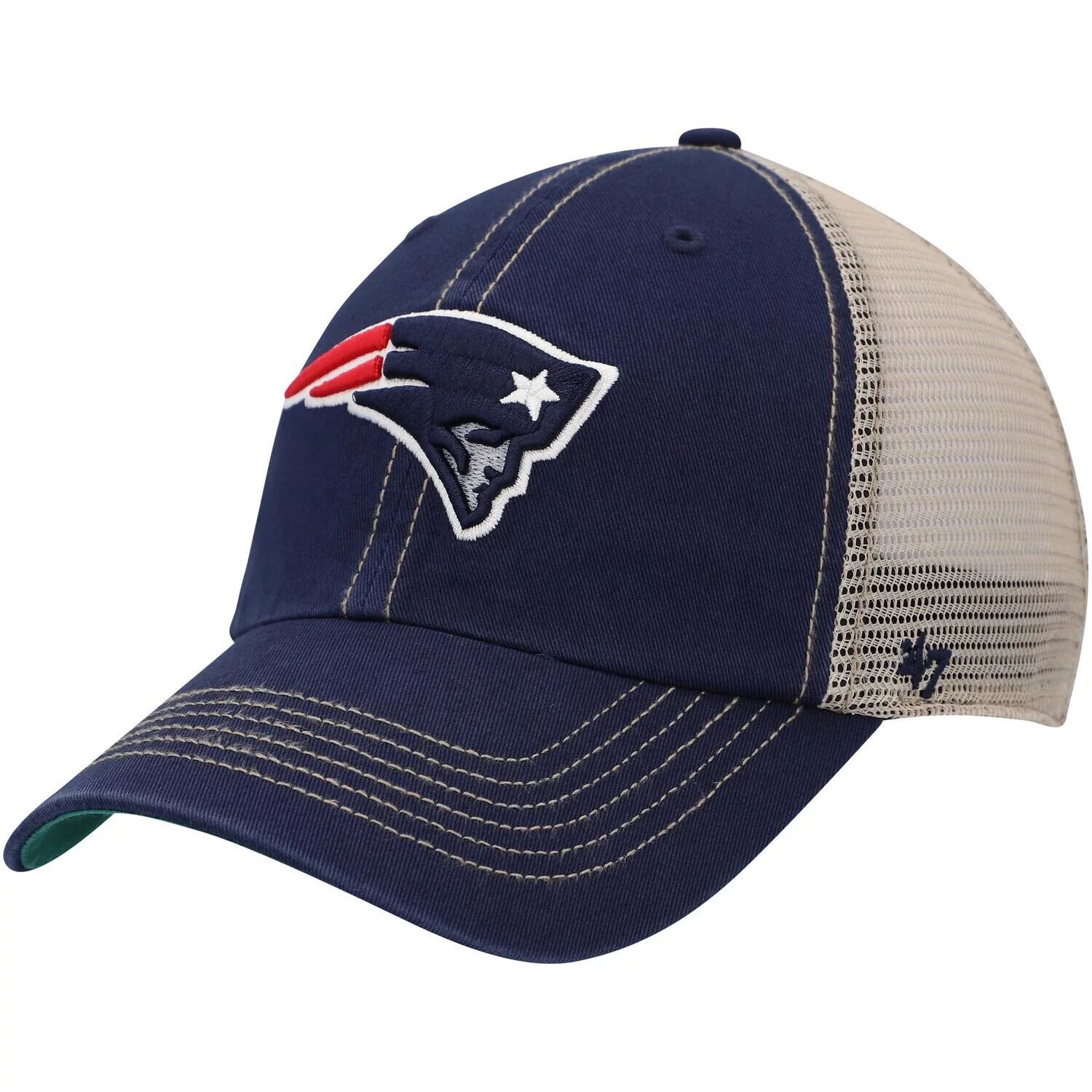 

Мужская кепка Snapback '47 темно-синего/натурального цвета New England Patriots Trawler Trucker Clean Up