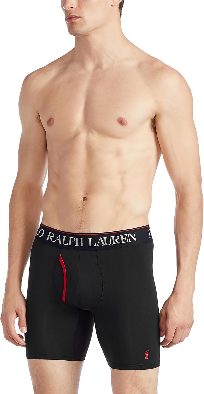 Мужские боксеры-трусы POLO RALPH LAUREN 4D Flex Cooling из микрофибры, длинные и плавки, 3 пары, Grey/Black Red/Black - 3 Pack — фото 4