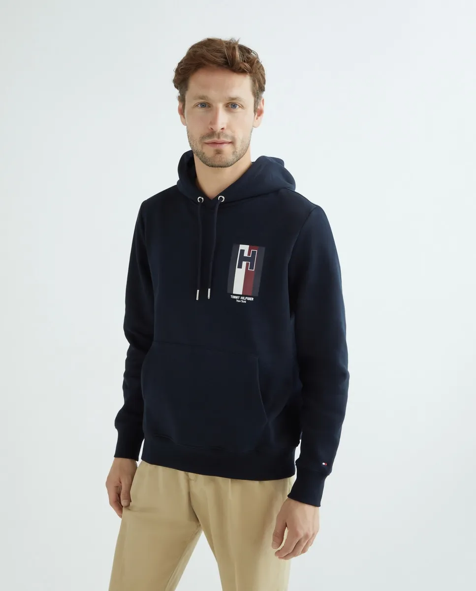

Мужская толстовка с капюшоном с логотипом на груди Tommy Hilfiger, тёмно-синий