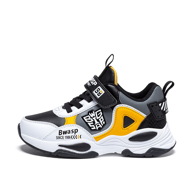 

Скользостойкие противоударные амортизирующие износостойкие детские повседневные кроссовки Kids' BIG WASP, черный/желтый/оранжевый