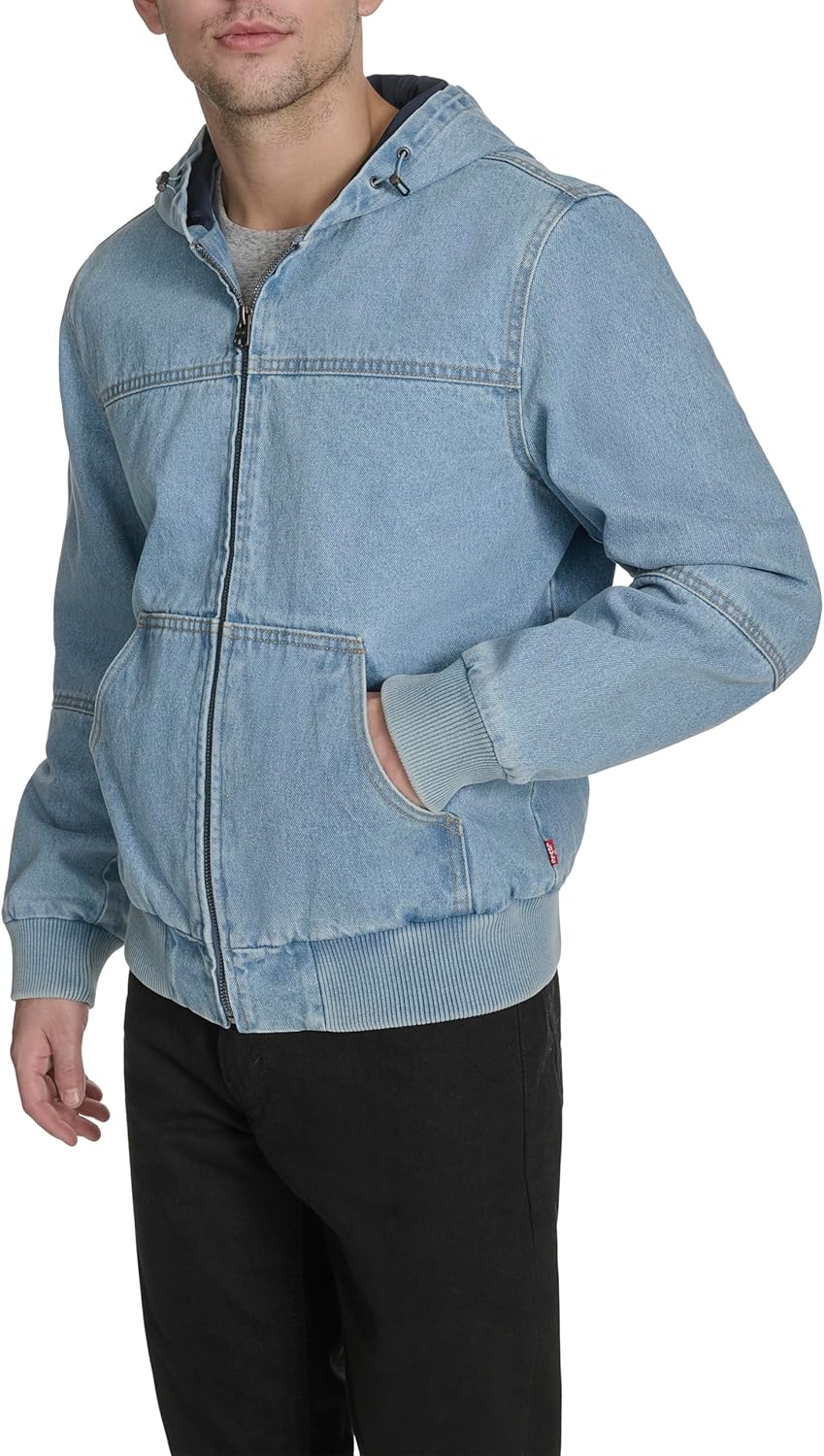 Мужская рабочая куртка-бомбер Levi's из хлопчатобумажной ткани с капюшоном (стандартные размеры, большие и высокие), Light Wash Denim Lightweight — фото 3