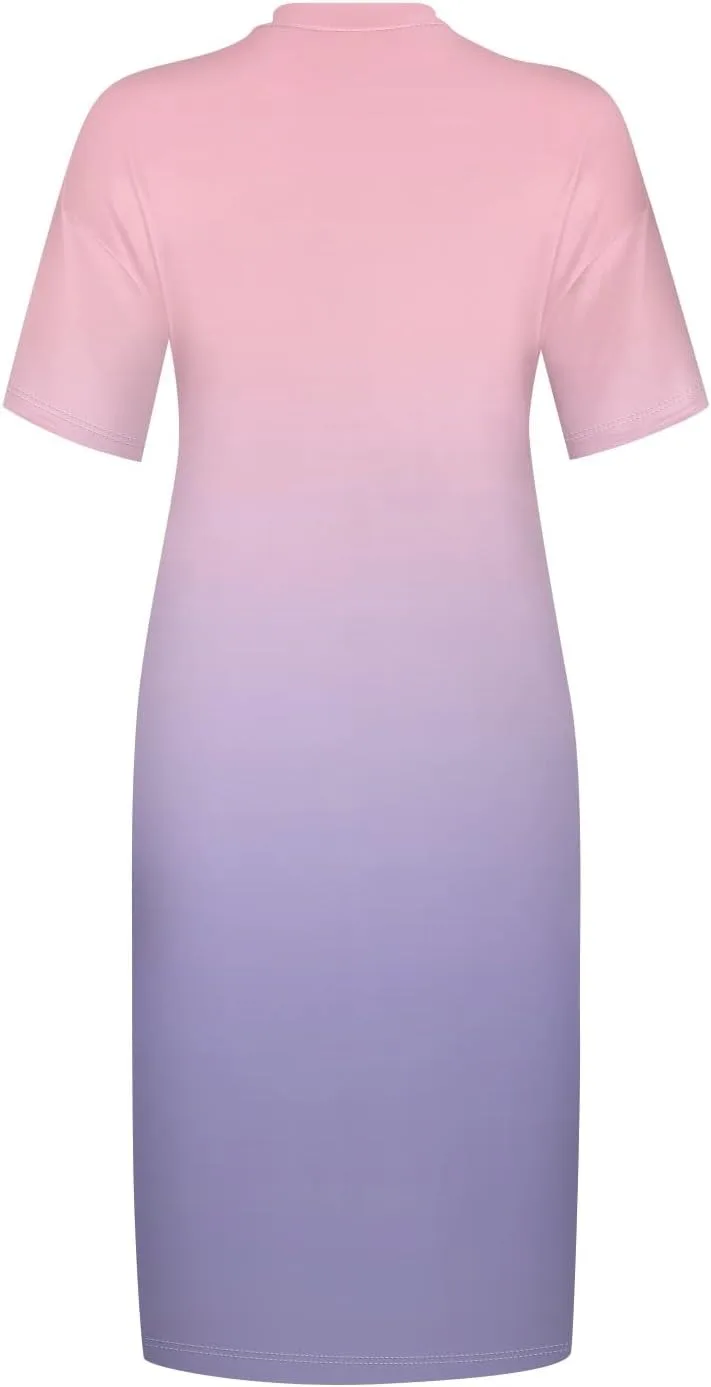 Футболка-платье Women Oversized Plus Size свободного кроя с V-образным вырезом и коротким рукавом, ночная сорочка Casual Midi Generic, светло-розовый — фото 4