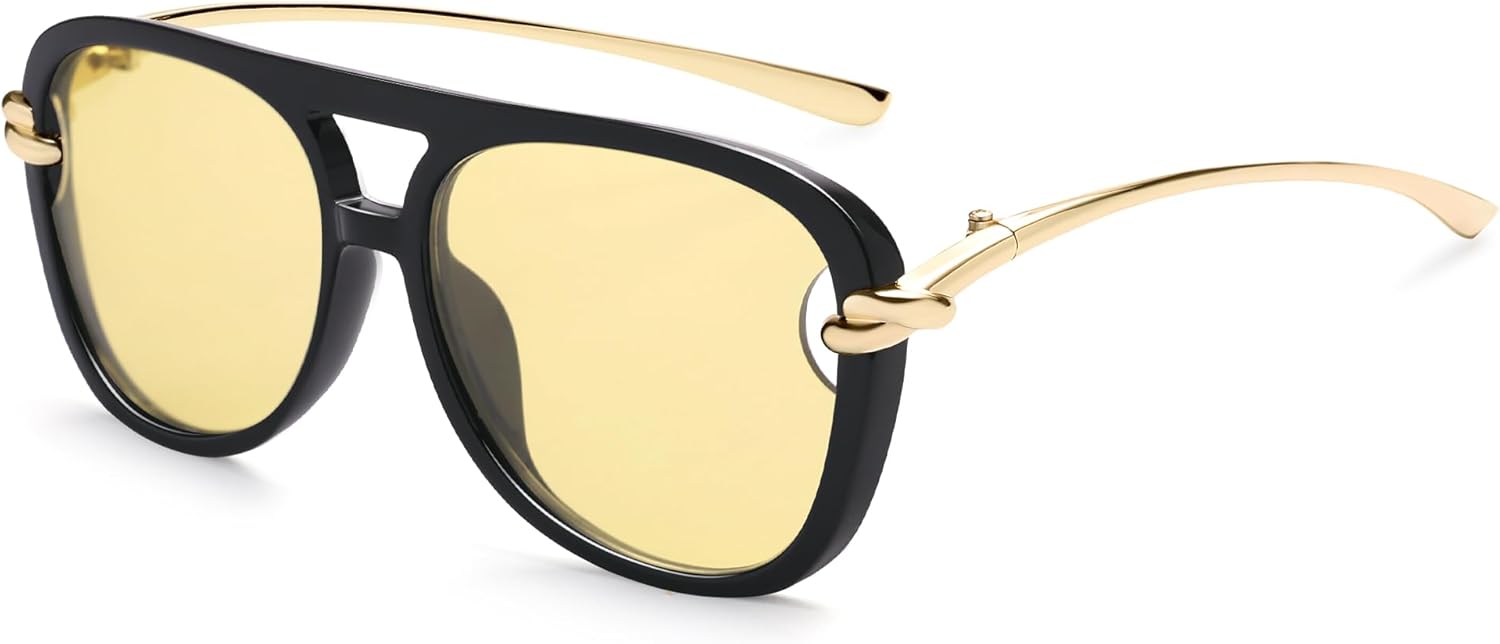 

Модные квадратные солнцезащитные очки-авиаторы VANLINKER для женщин и мужчин в стиле ретро 70-х годов, увеличенного размера, модель VL9910, C6-yellow Lens/Black/Gold Frame