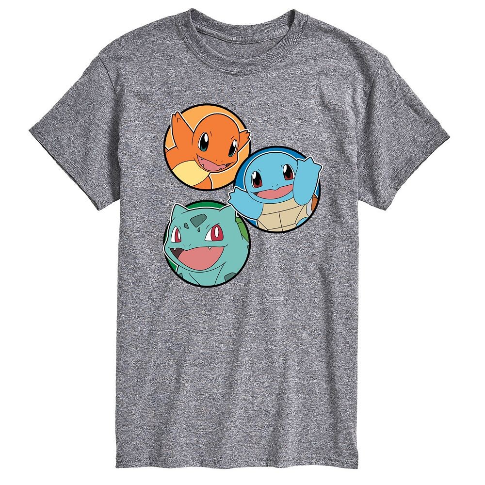 

Мужская футболка с рисунком Pokemon Squirtle Bulbasaur Charmander, цвет Heather Gray