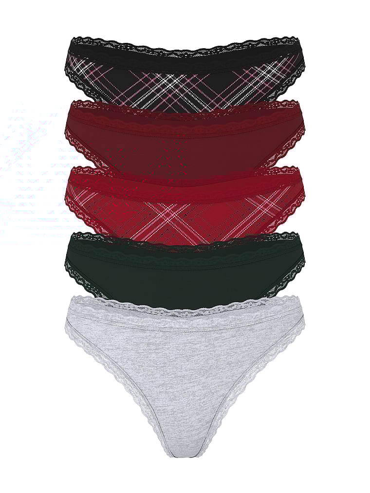 

Упаковка из 5 хлопковых трусиков-стрингов с кружевной отделкой Victoria'S Secret, 5 pack multi