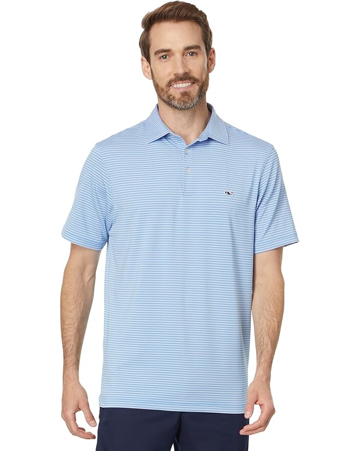 

Поло Vineyard Vines Bradley Stripe Sankaty Polo, цвет Stripe Ocean Breeze/Flamingo