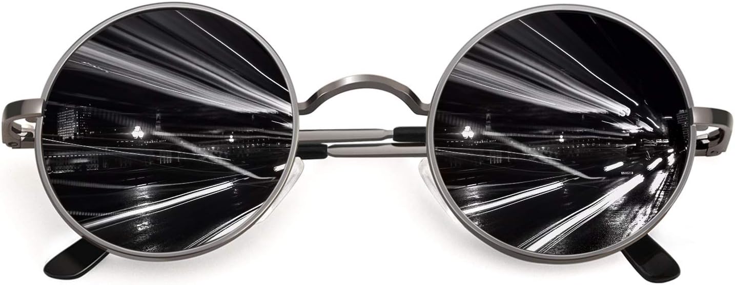 

CGID Ретро круглые поляризованные солнцезащитные очки для мужчин и женщин, круглые металлические очки в стиле хиппи, защита UV400, E01, Retro/48mm/Gunmetal Gray Frame Black Lens