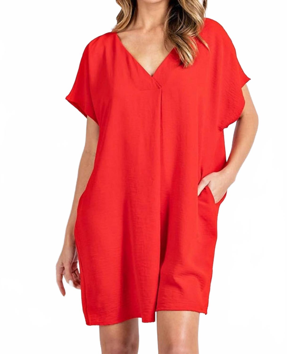 

Платье с короткими рукавами, V-образным вырезом и карманами красного цвета Eesome, красный