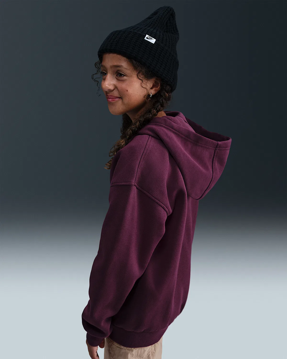Детская увеличенная худи на молнии Nike Sportswear Club Fleece, Bordeaux/White — фото 4