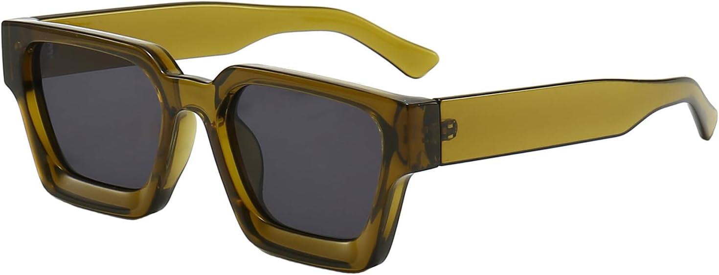 

Солнцезащитные очки в толстой квадратной оправе для женщин и мужчин, ретро-очки прямоугольной формы, модные черные солнцезащитные очки Teumire, B10 Olive-green Frame/Grey Lens