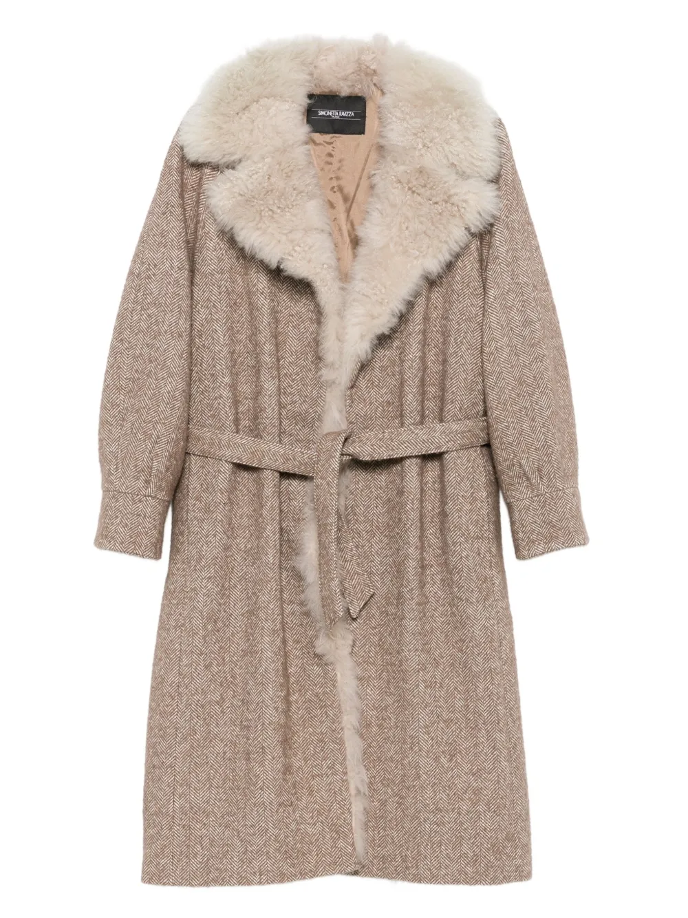 

Пальто с поясом и узором в елочку Simonetta Ravizza, коричневый