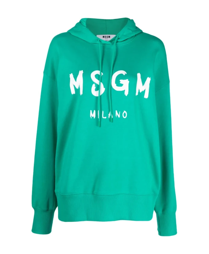 

Зеленая повседневная хлопковая толстовка с капюшоном Msgm, зеленый