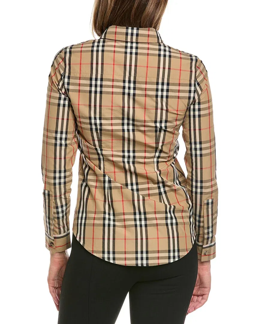 Рубашка в клетку Burberry, женская, бежевый — фото 2
