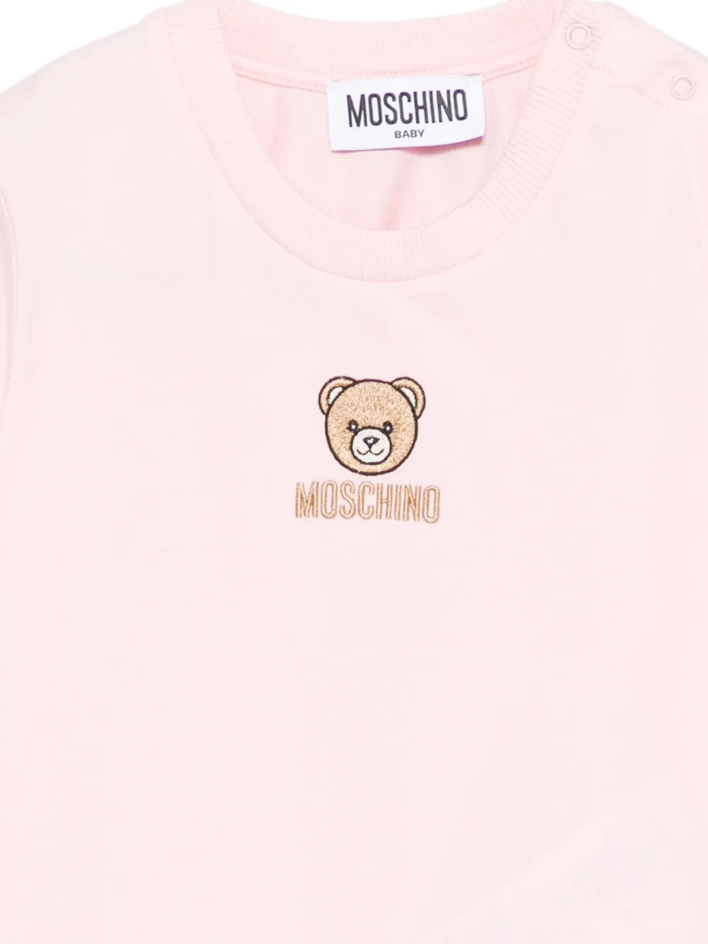 Футболка с вышивкой в виде мишки Moschino Kids, розовый — фото 3