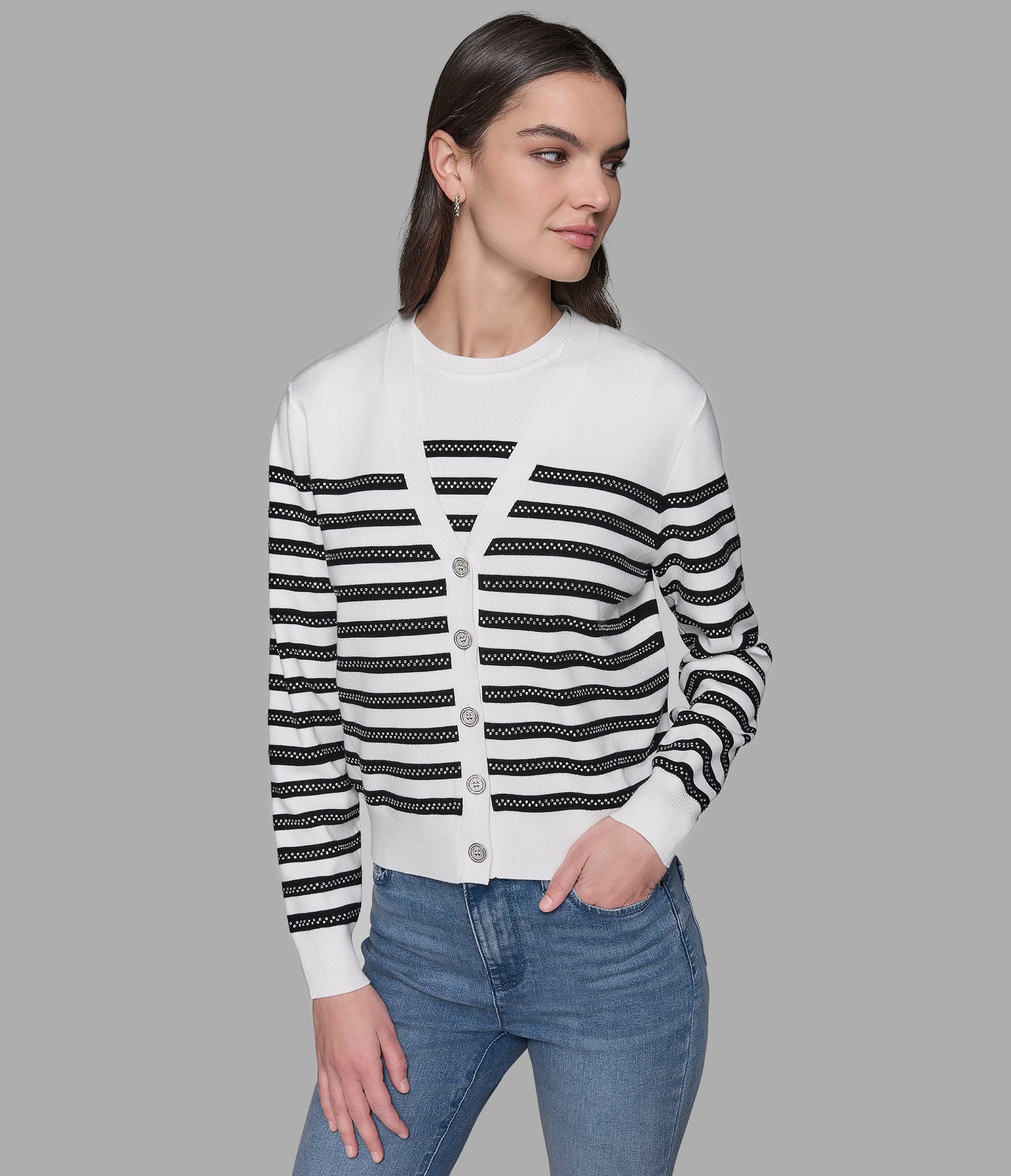 

Кардиган в полоску capsule KARL LAGERFELD PARIS, белый/черный