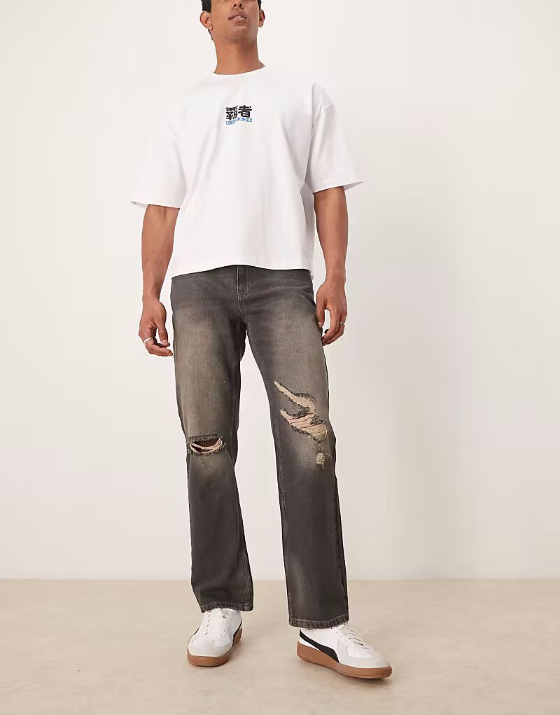

Прямые джинсы ASOS DESIGN с разрывами средней степени стертости