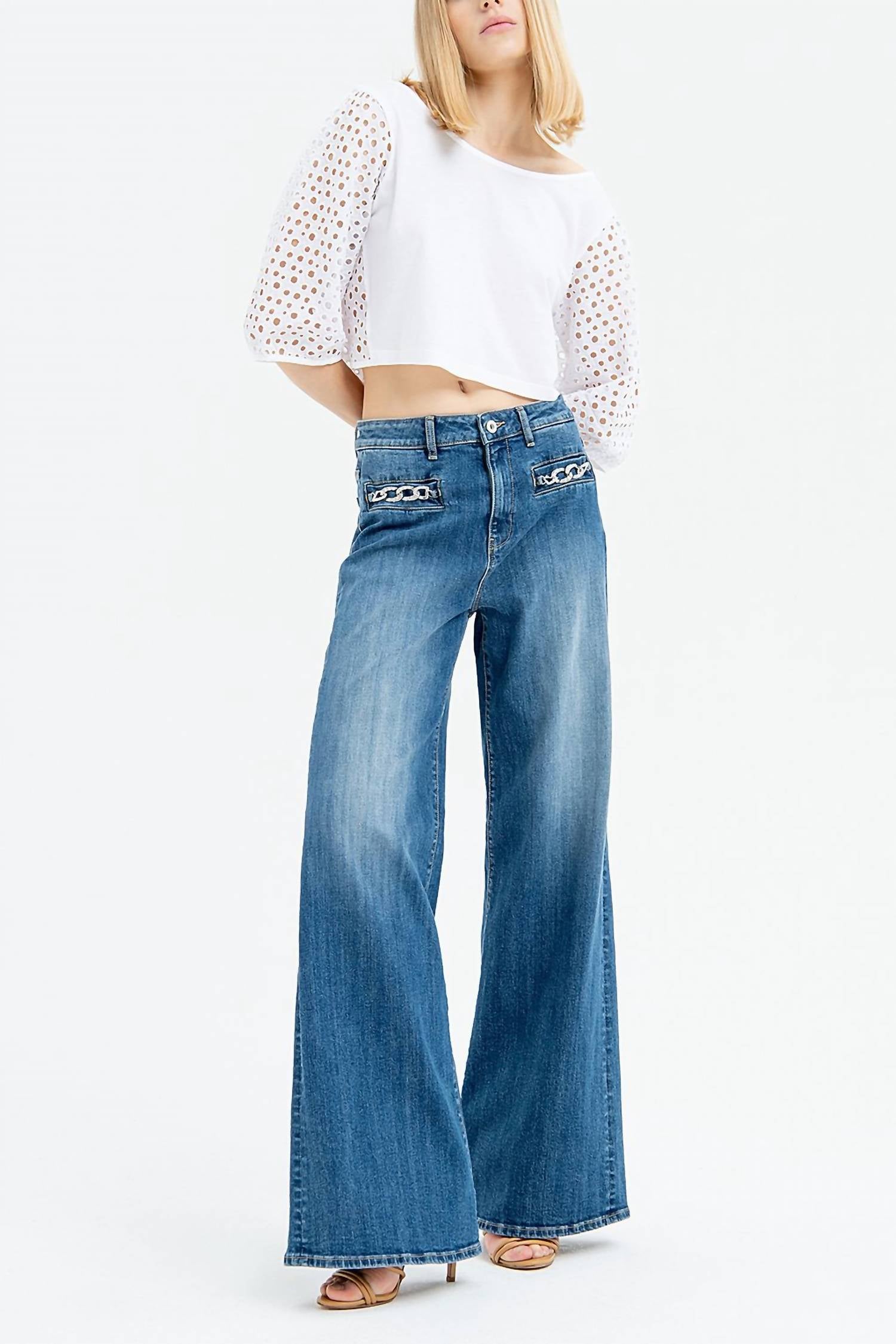 

Брюки-клеш с высокой посадкой в ​​цвете Superstone Fracomina, superstone