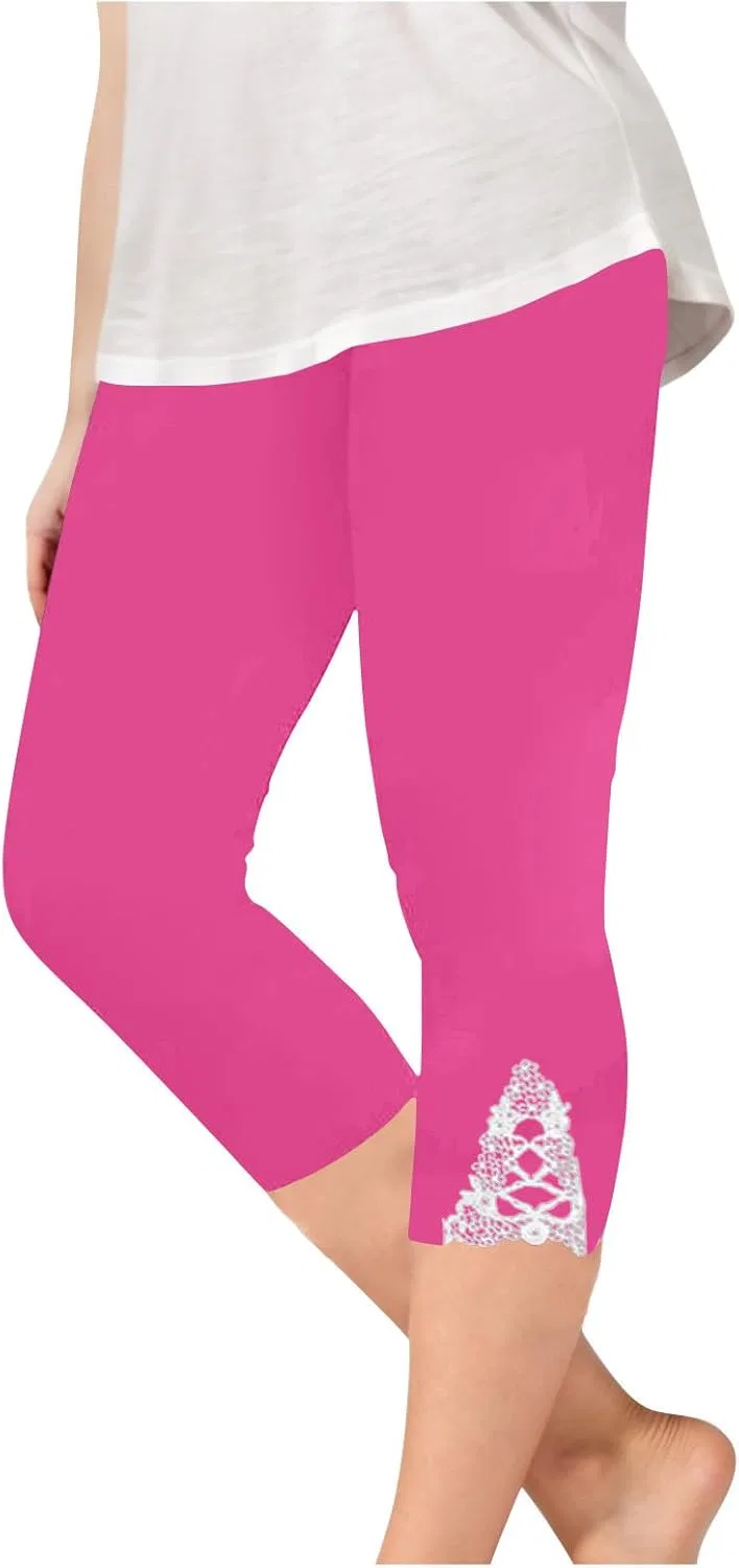 Леггинсы капри для девочек с кружевной отделкой, Hot Pink