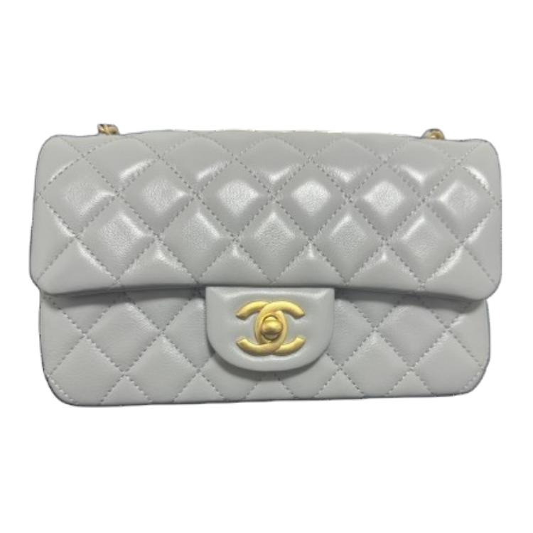 

CHANEL Классический клатч с логотипом CF из овчины Мини-сумка через плечо Женская светло-серая