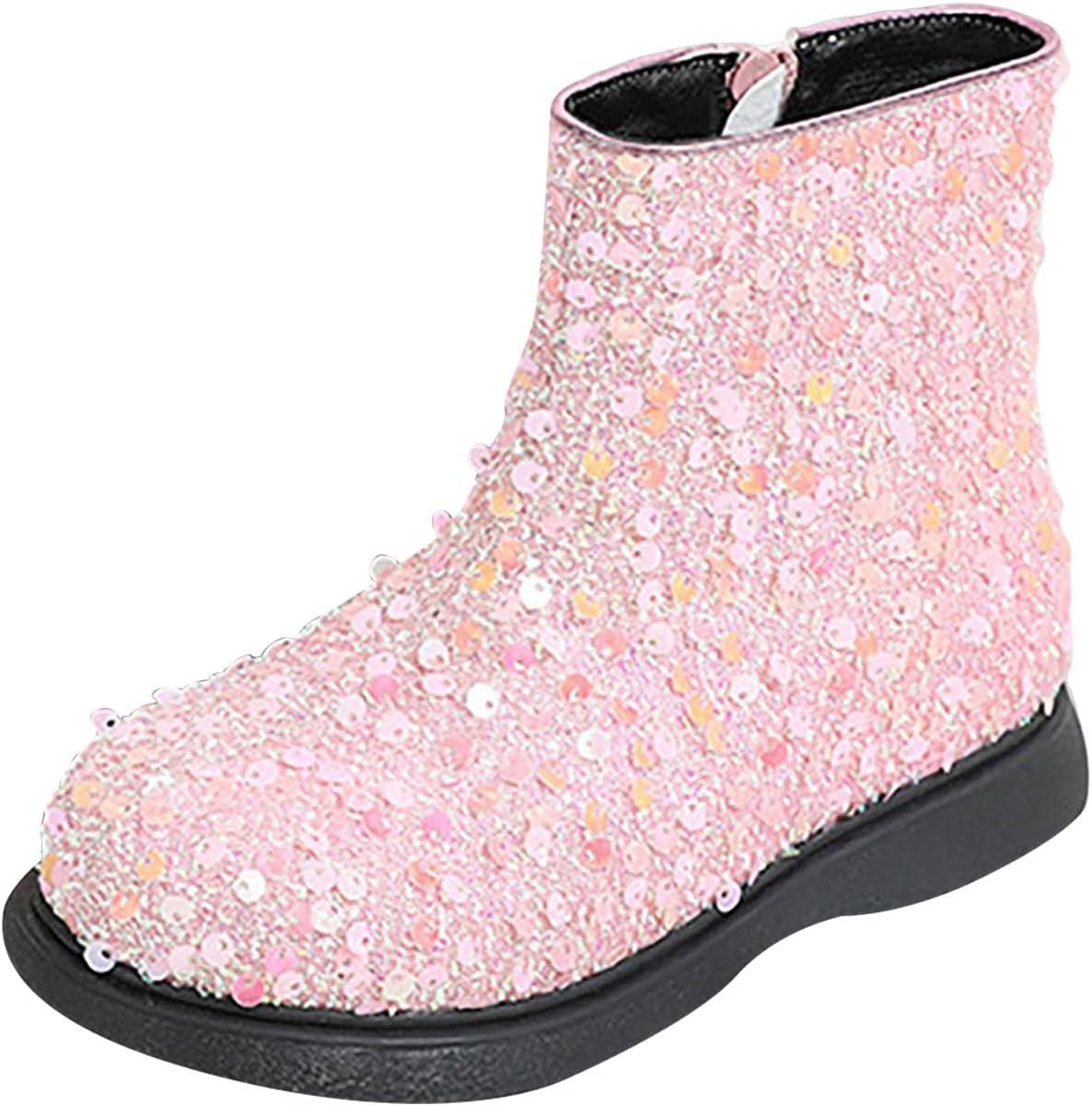 

Детские ботинки для девочек с пайетками, с отделкой из искусственного меха внутри, на шнуровке, с кружевной отделкой, модель «Принцесса», с нескользящей мягкой подошвой, на платформе, теплые зимние сапожки Generic, Pink-D