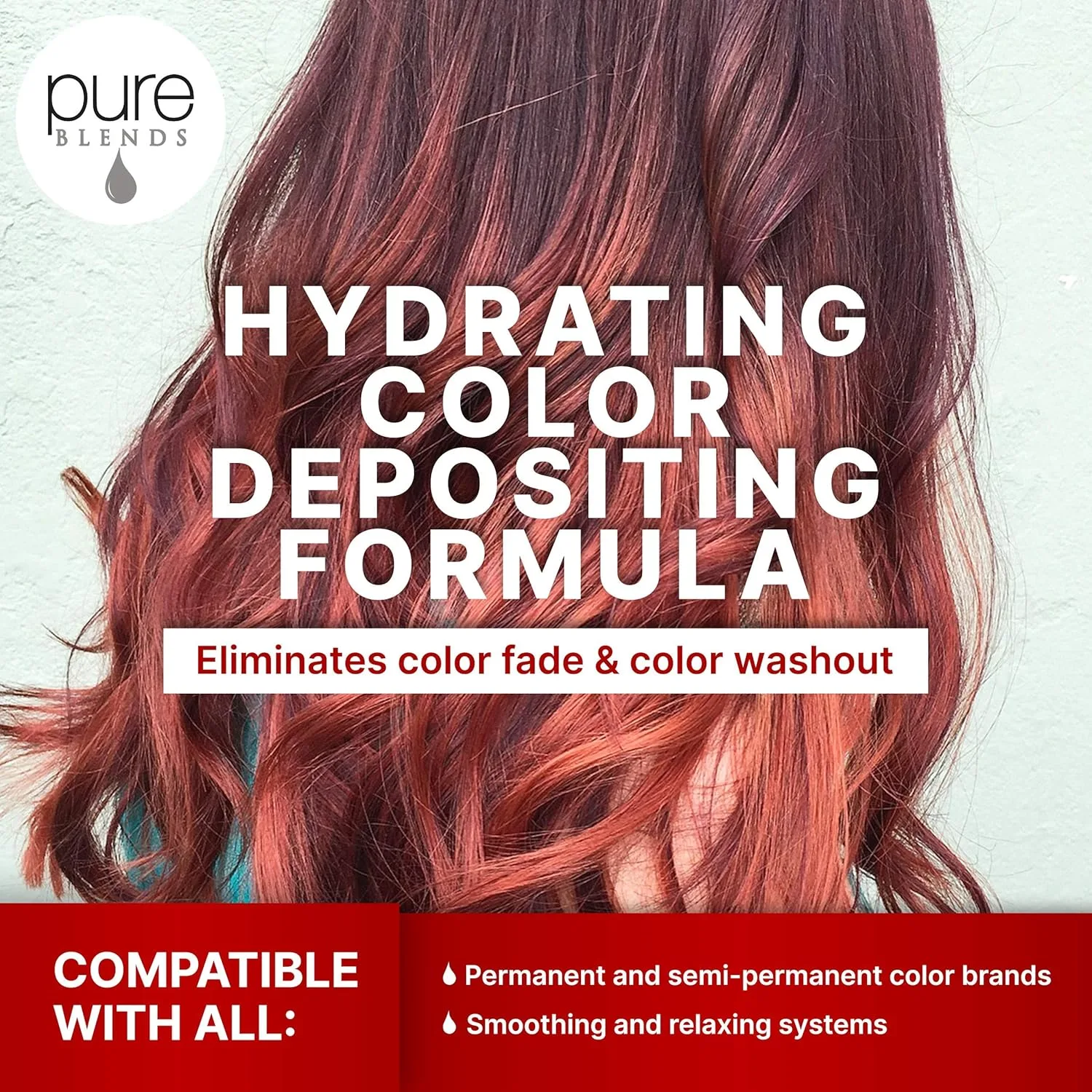 Pure Blends шампунь и кондиционер для обновления цвета Red, 1 л, для осветления и тонирования выцветших волос, предотвращает вымывание цвета и продлевает стойкость окрашивания, полуперманентная краска для волос — фото 3