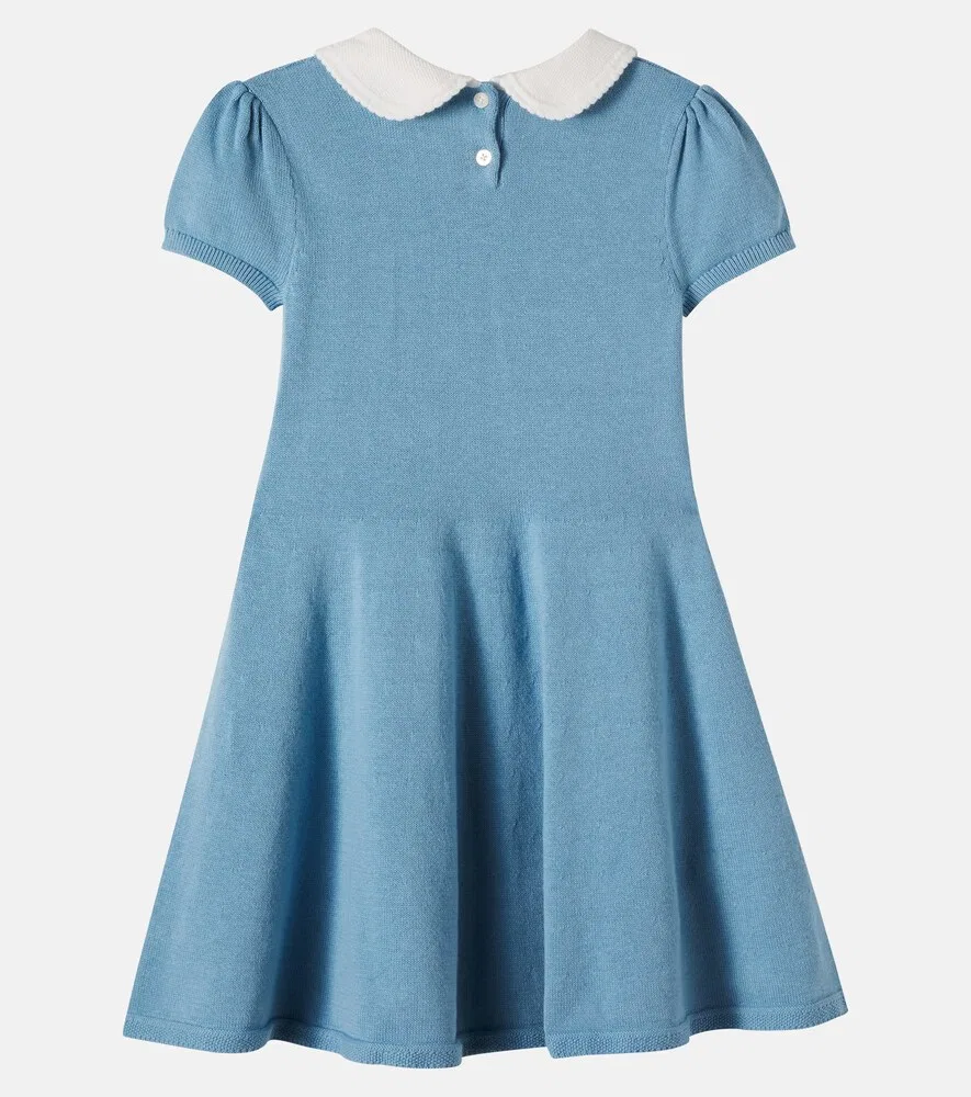 Вязаное хлопковое платье Polo Ralph Lauren Kids, синий — фото 3