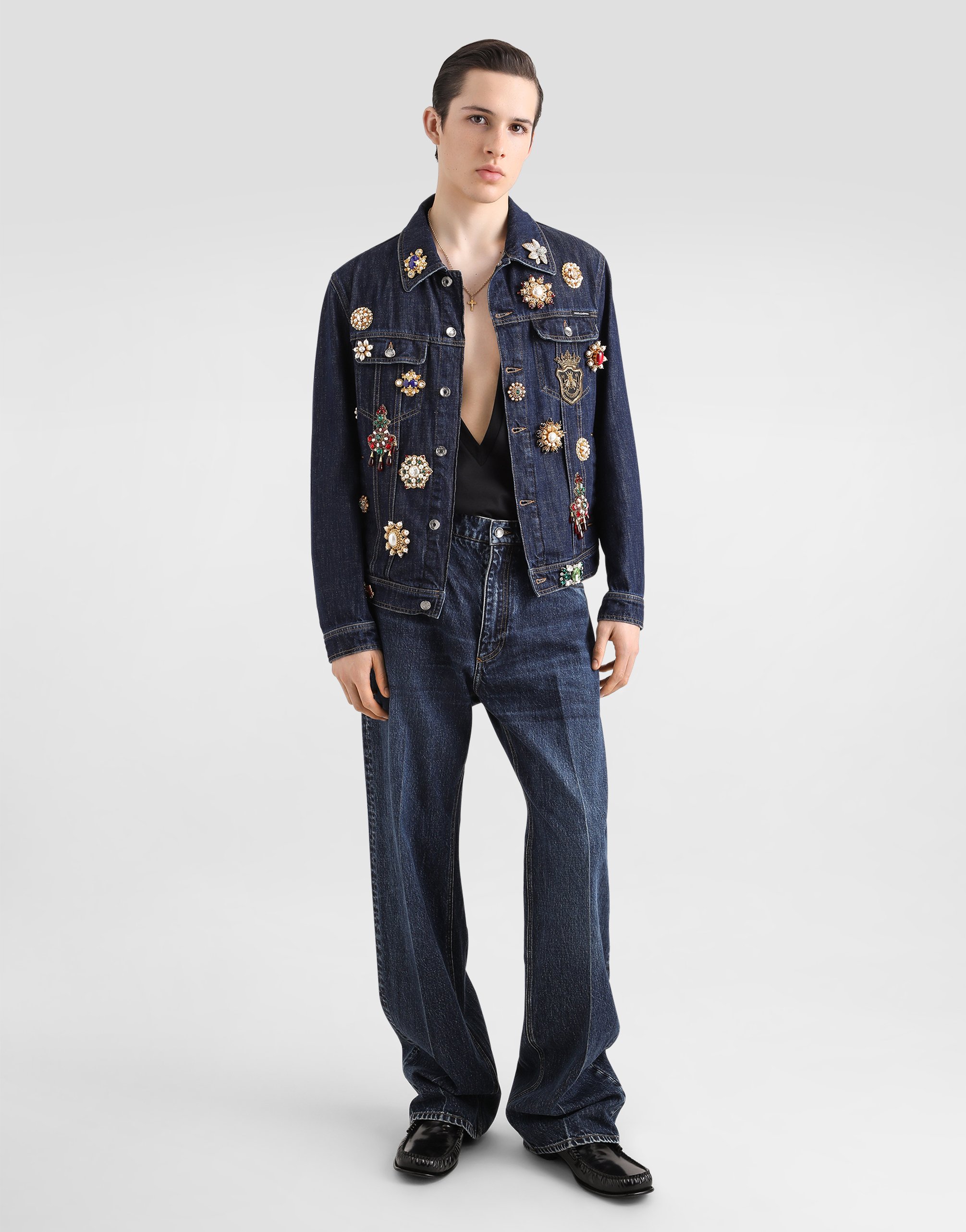 Джинсовая куртка из хлопка с украшением камнями Dolce & Gabbana, мультиколор — фото 2