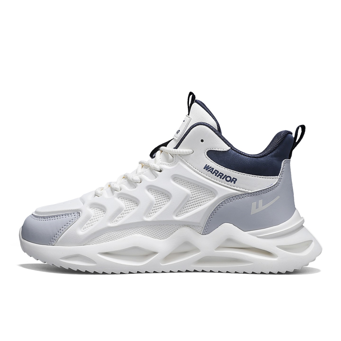 

Кроссовки мужские Casual High top с амортизацией, устойчивые к истиранию и скольжению WARRIOR, белый серый темно-синий