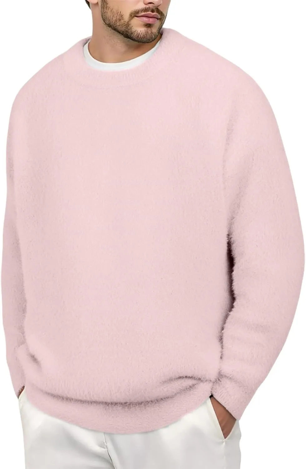 

Мужской свитер с круглым вырезом и резинкой по краю