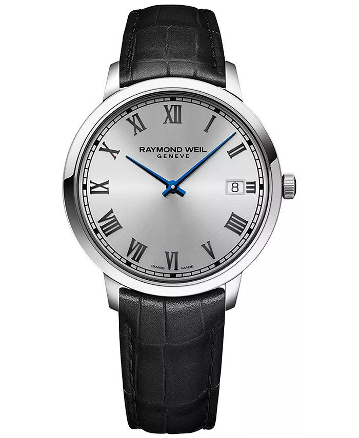 

Мужские наручные часы Swiss Toccata с черным кожаным ремешком, 42 мм Raymond Weil