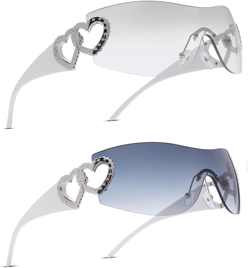 

Солнцезащитные очки Pro Acme Wrap Around Rimless Sunglasses для женщин и мужчин, большие, модные, футуристические солнцезащитные очки в стиле 2000-х, C1 - White | Sliver + White | Blue & Black Lens