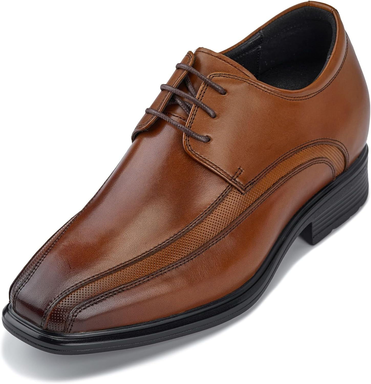 

Мужские туфли-окфорды CALTO с невидимым увеличением роста - коричневая кожа, шнуровка, дерби - на 8 см выше - G60126B - размер 7.5 D(M) US