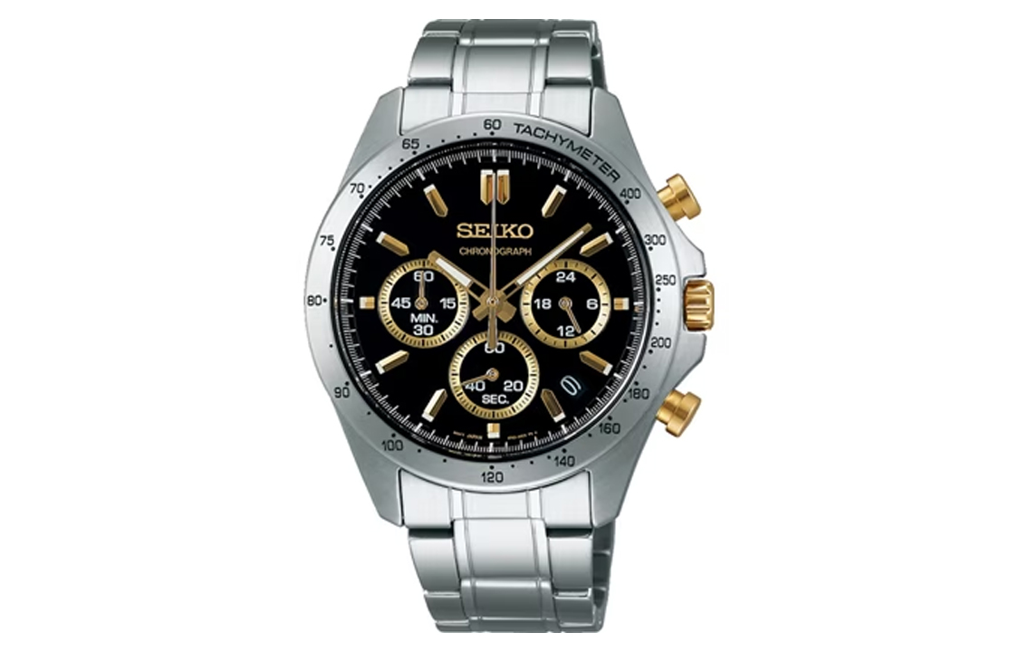 

Наручные часы мужские 100m Water Resistant, кварцевый механизм, стальной браслет, 41mm 43mm SEIKO, черный dial