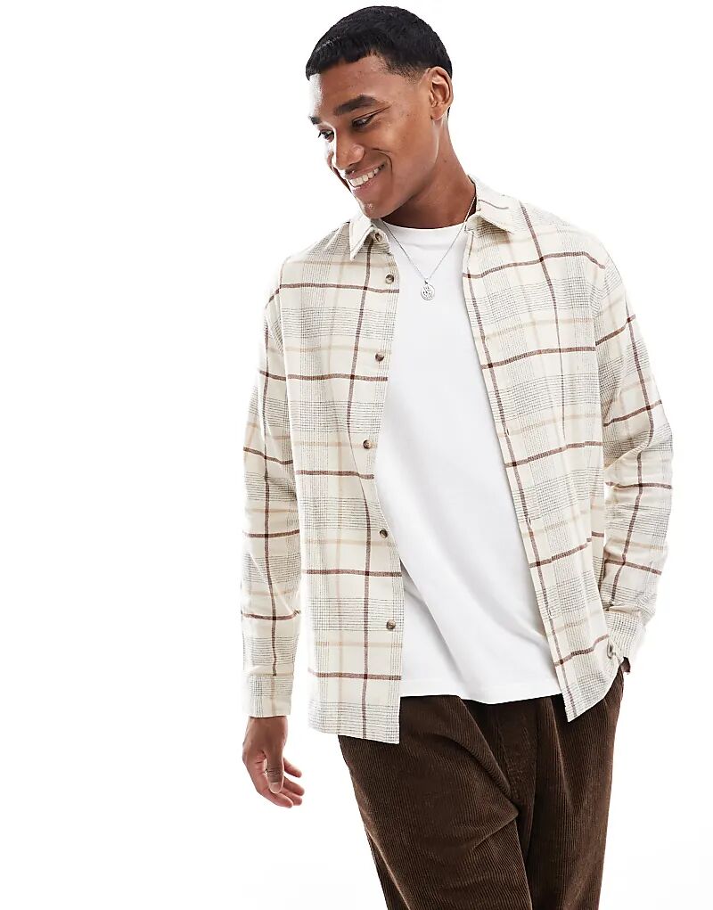 

Рубашка в нейтральную клетку с нашивкой ASOS DESIGN