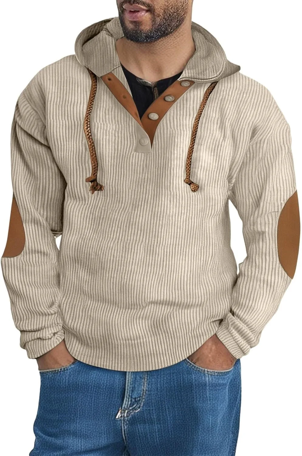 

Толстовка с капюшоном Henley для мужчин, длинный рукав, на пуговицах CRNTCEM