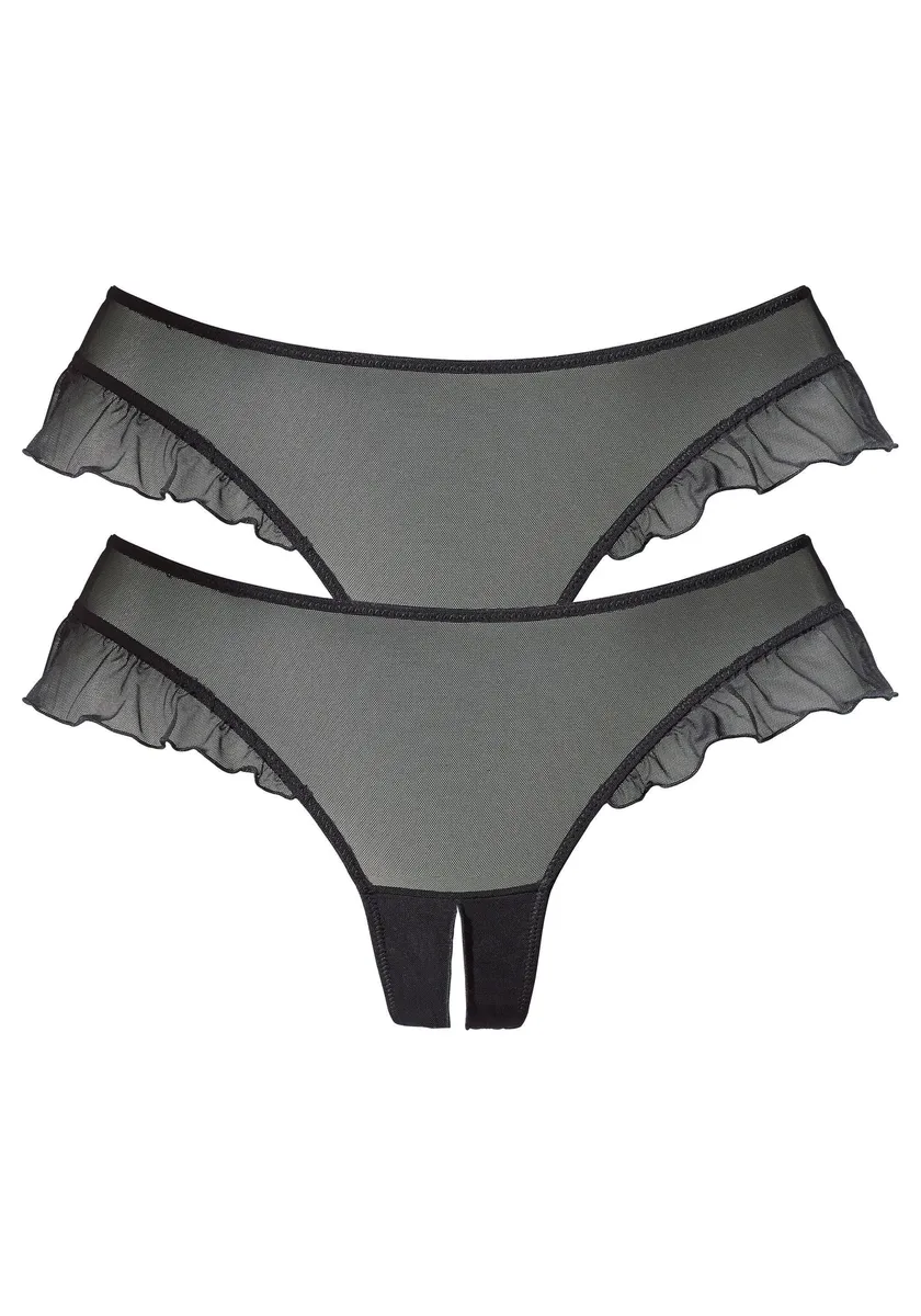 

Открытые стринги petite fleur gold (2 шт.), с романтическими рюшами на брючине, черный