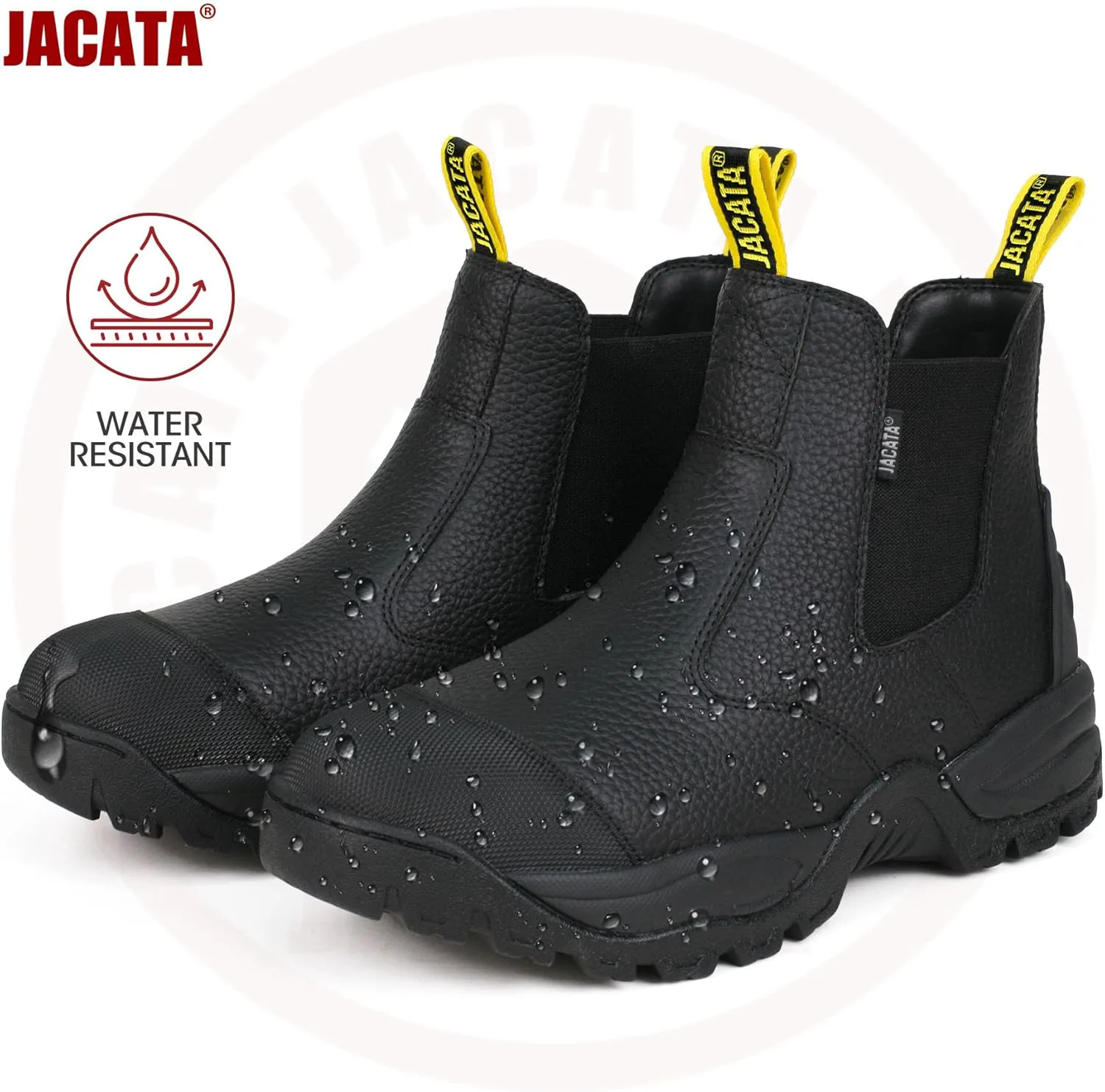 Рабочие Ботинки Jacata Mens Chelsea Slip On для мужчин, мужские промышленные строительные мягкие носки, рабочие ботинки для мужчин, черный — фото 4